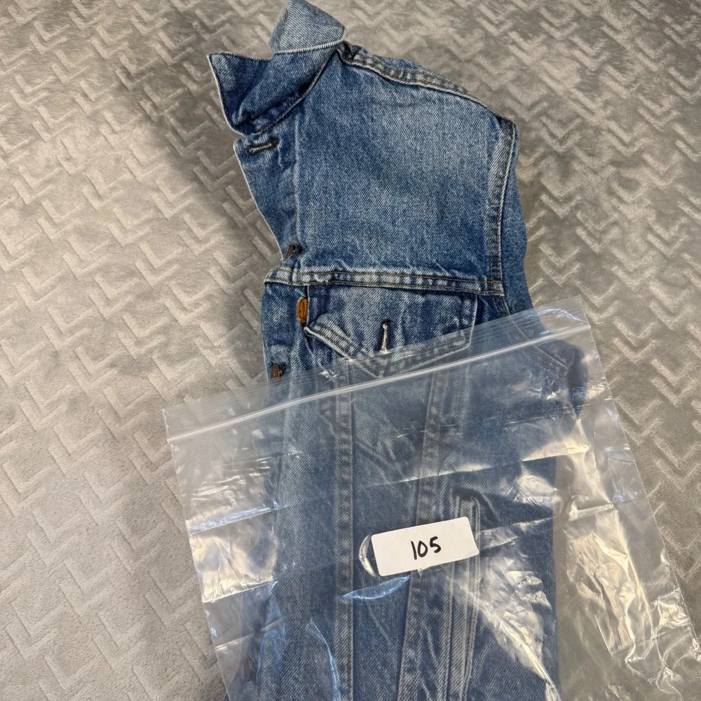 Levi's Trucker Jacket Mens Small Light Wash Denim Y2K Distressed Orange Tab - Picture 9 of 9